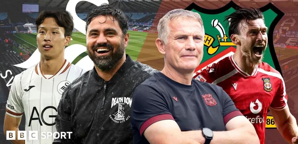 Joueurs et entraîneurs de Swansea et Wrexham en action