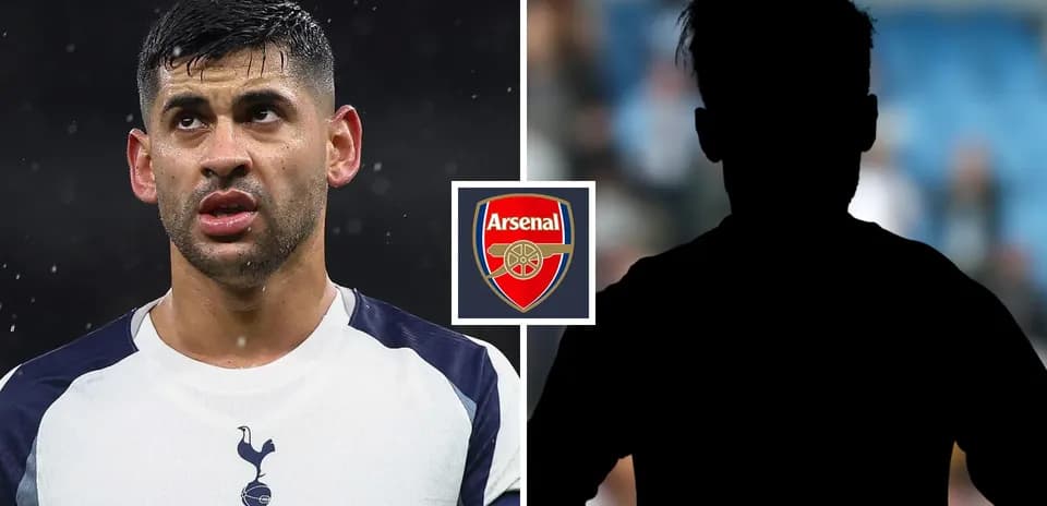 Joueur de Tottenham avec logo d'Arsenal en arrière-plan