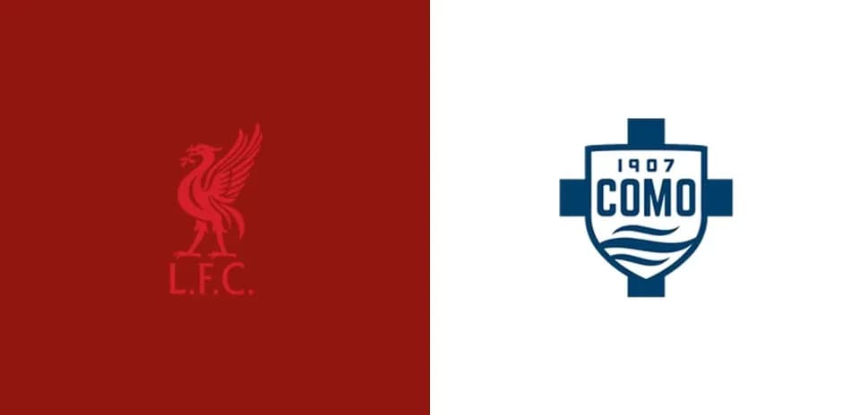 Logos de Liverpool FC et Como 1907 côte à côte