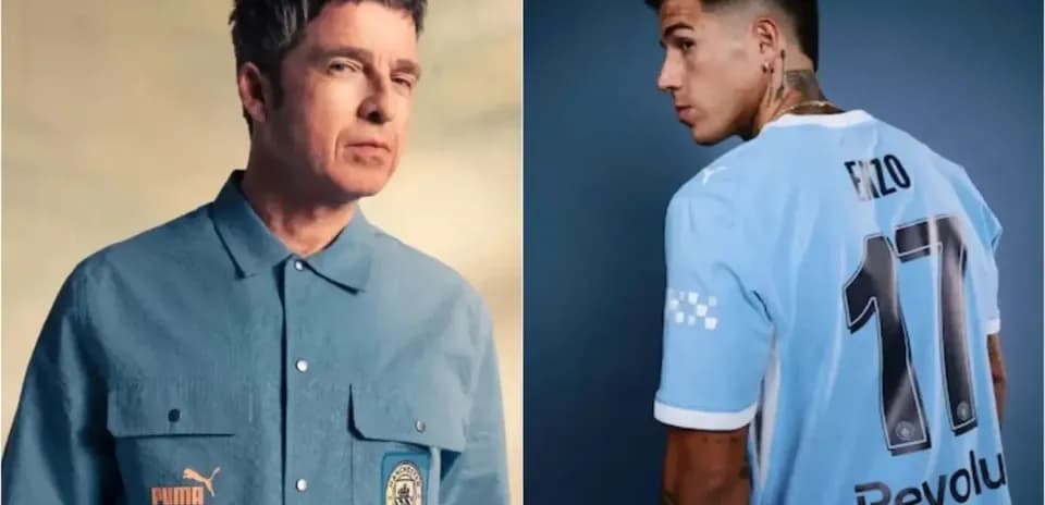 Person in blue shirt and football player in jersey