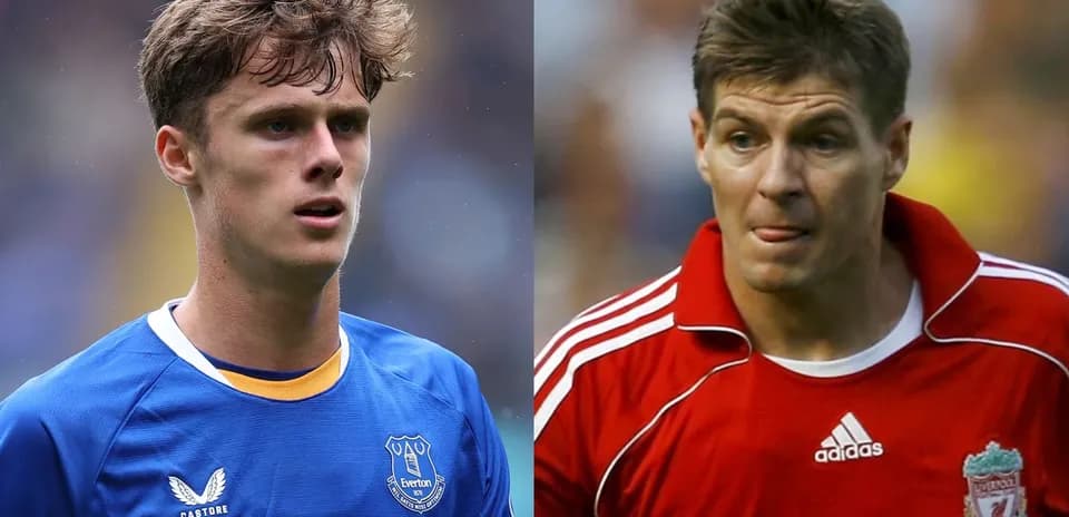Joueur d'Everton et Steven Gerrard en action