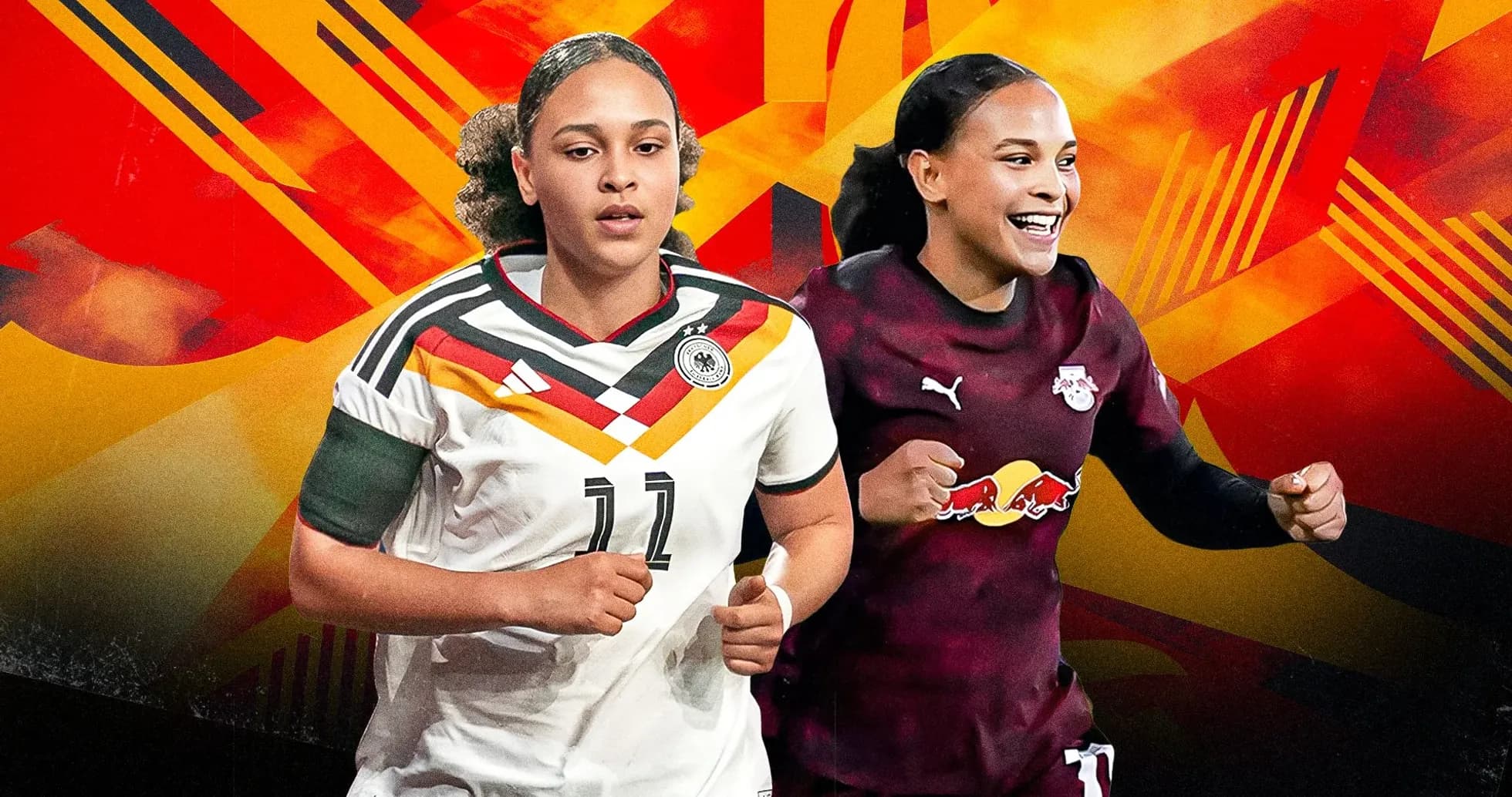 Deux joueuses de football avec maillots différents