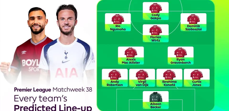 Composition prévue des équipes pour la semaine 38 de la Premier League