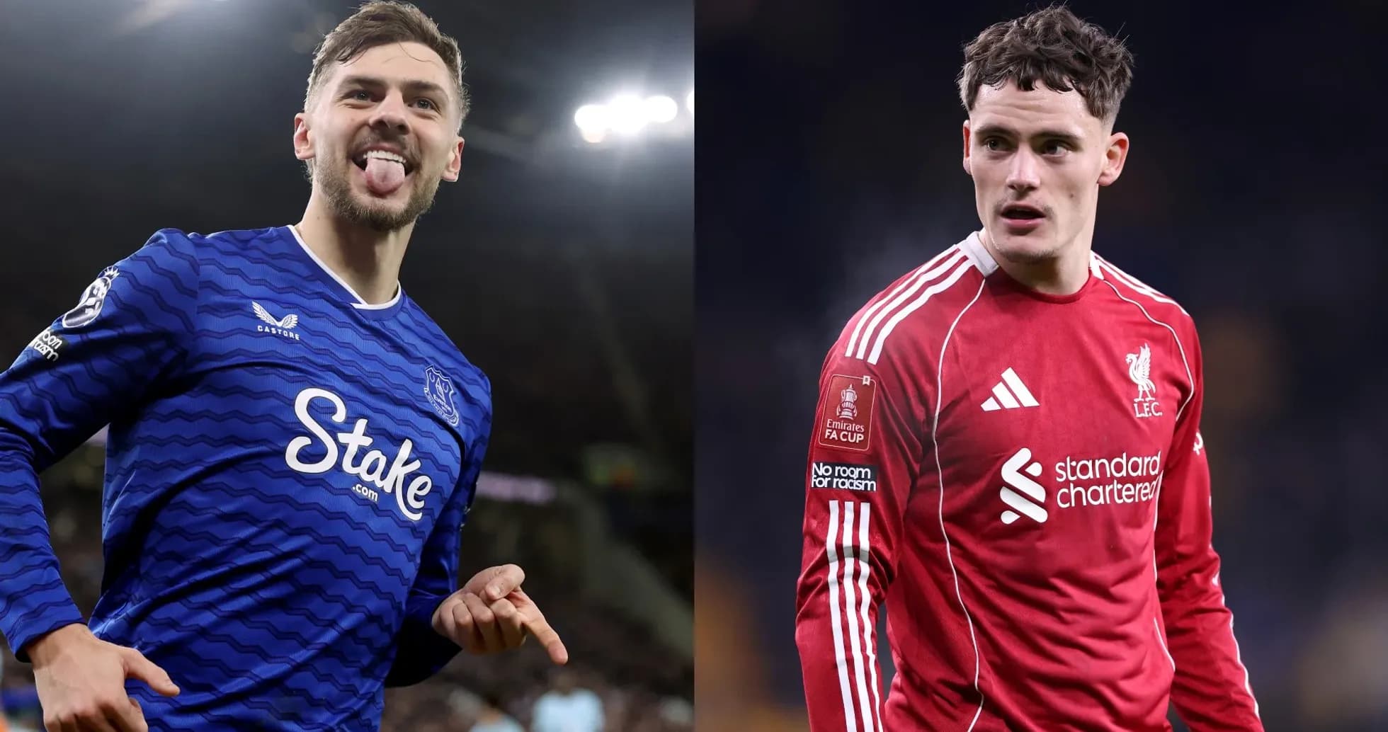 Joueurs d'Everton et Liverpool en action