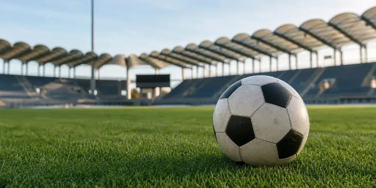 Ball de football sur le terrain d'un stade
