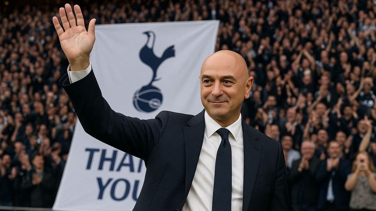 Homme saluant devant des supporters de Tottenham