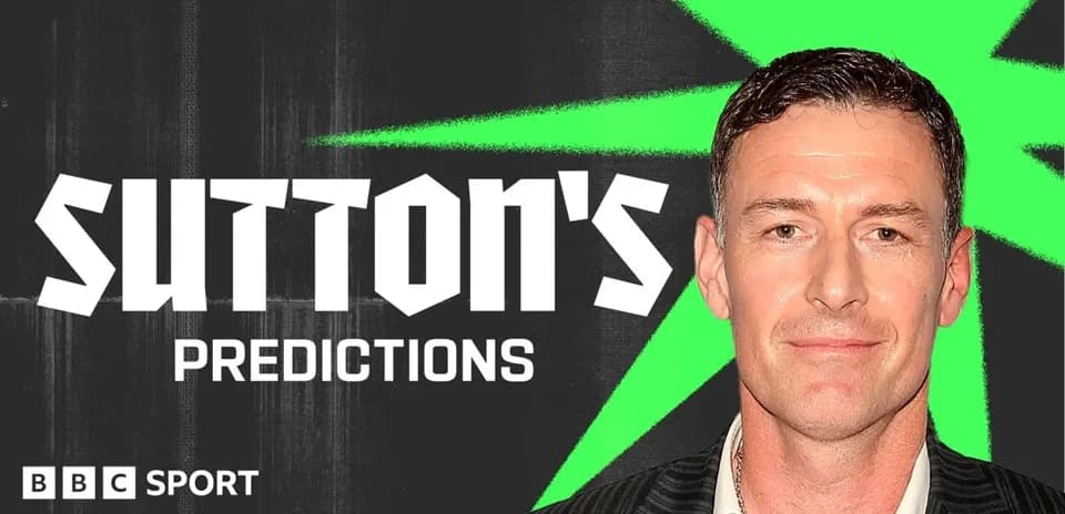 Homme posant avec le texte 'Sutton's Predictions'