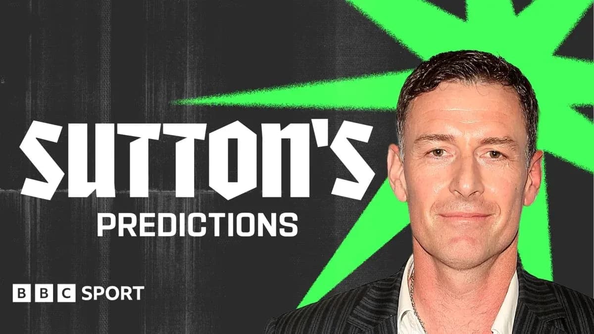 Homme posant avec le texte 'Sutton's Predictions'