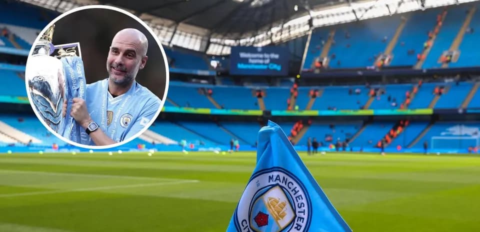Stade de Manchester City avec drapeau et trophée