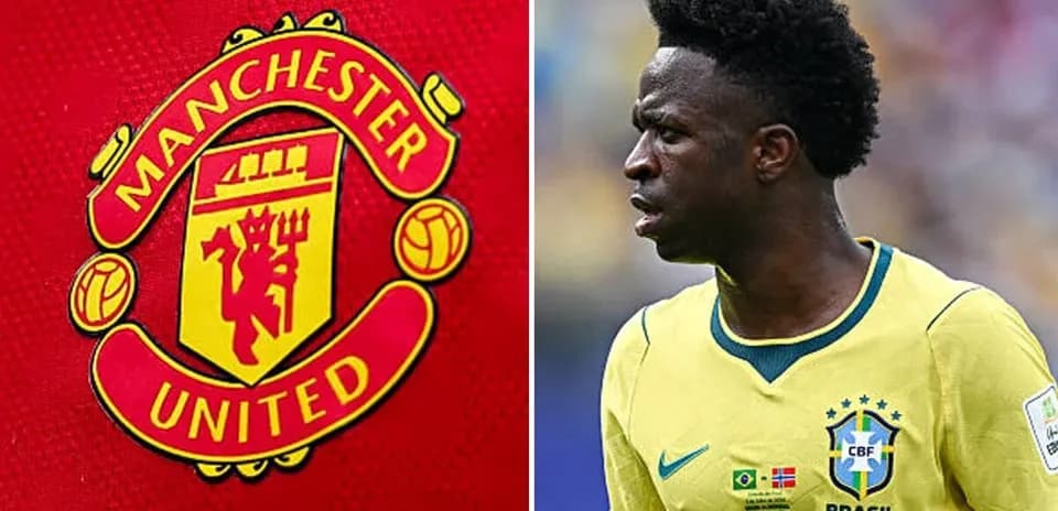 Logo de Manchester United et joueur brésilien en action