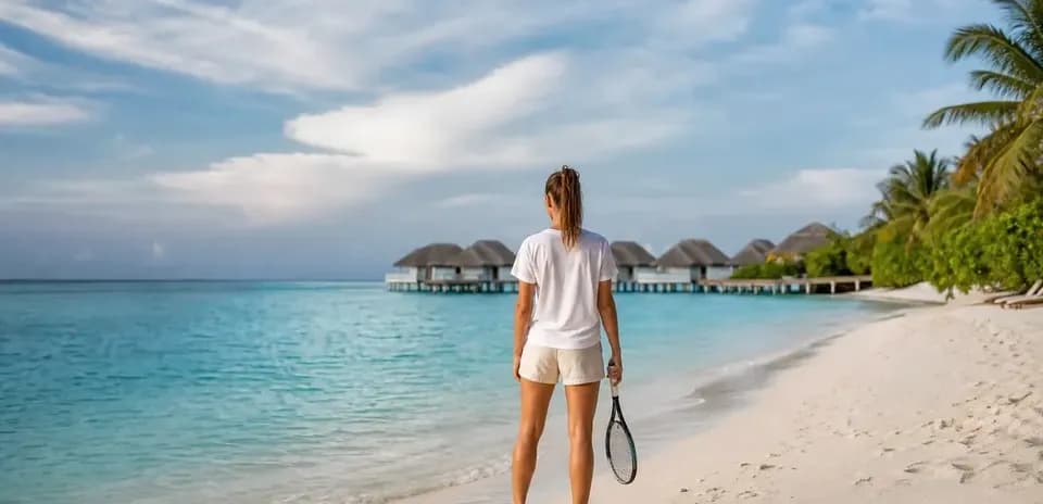 Femme tenant une raquette sur la plage