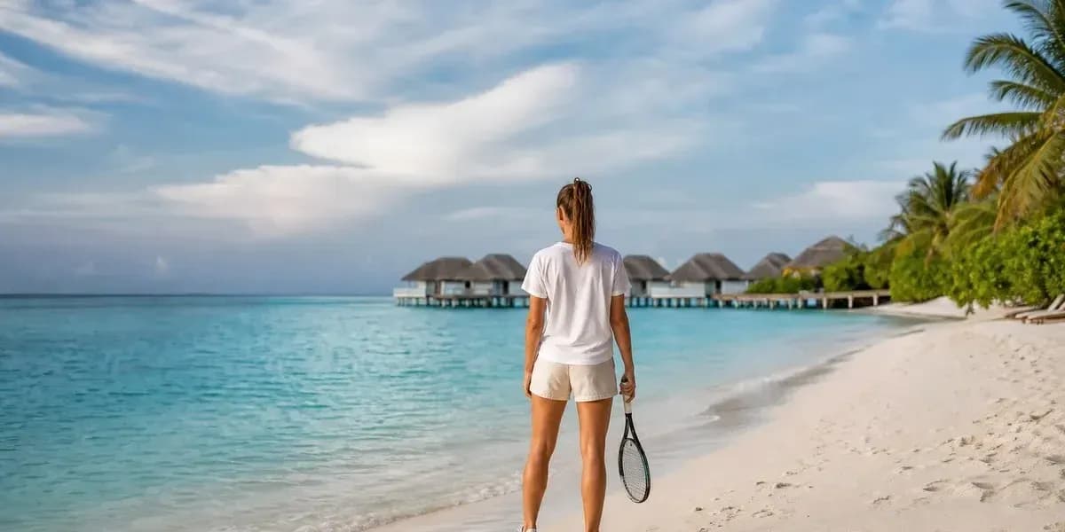 Femme tenant une raquette sur la plage