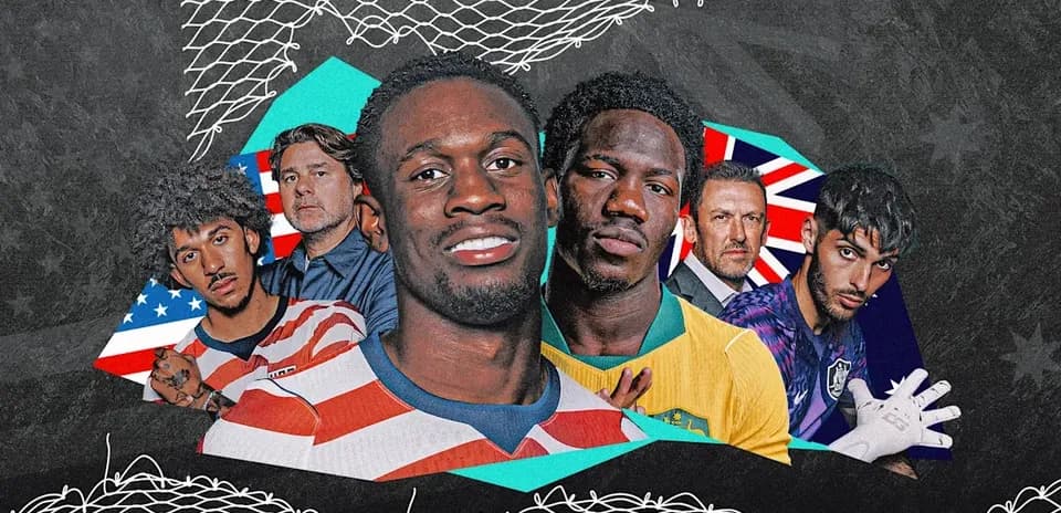 Collage of soccer players and coaches in jerseys