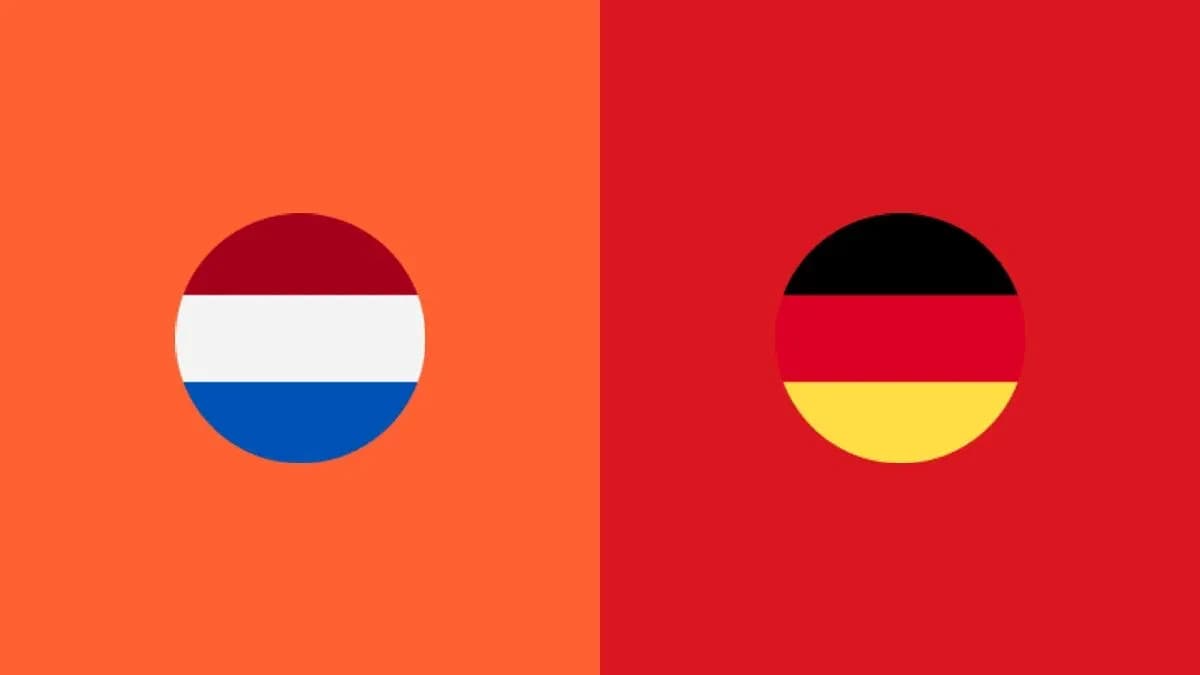 Drapeaux des Pays-Bas et d'Allemagne sur fond coloré