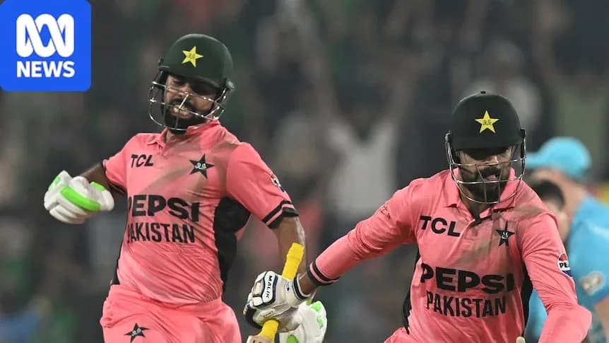 Joueurs de cricket pakistanais célébrant une course
