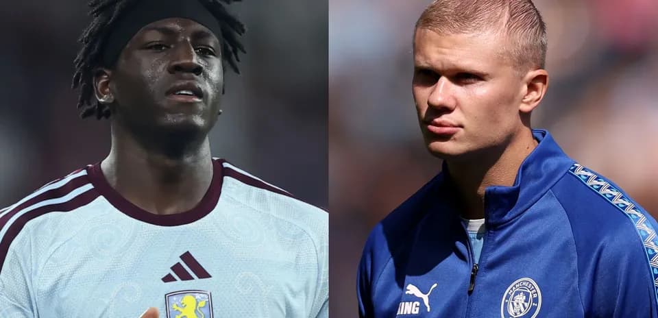 Deux joueurs en tenue de match, Aston Villa et Manchester City