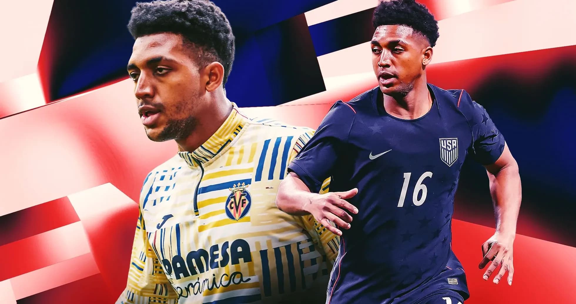 Deux joueurs de football en action avec arrière-plan coloré