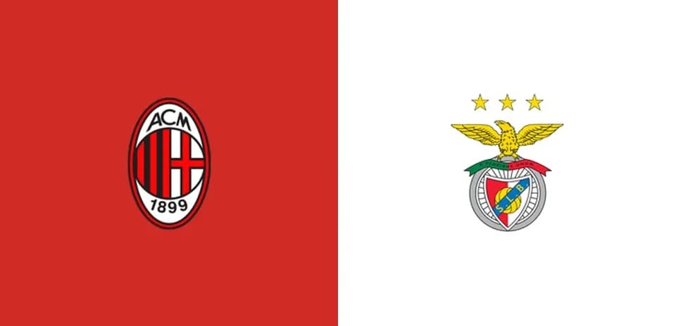 Logos d'AC Milan et de Benfica sur fond coloré