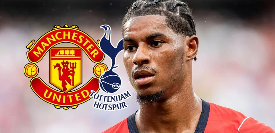 Joueur de Manchester United avec logos des clubs en arrière-plan