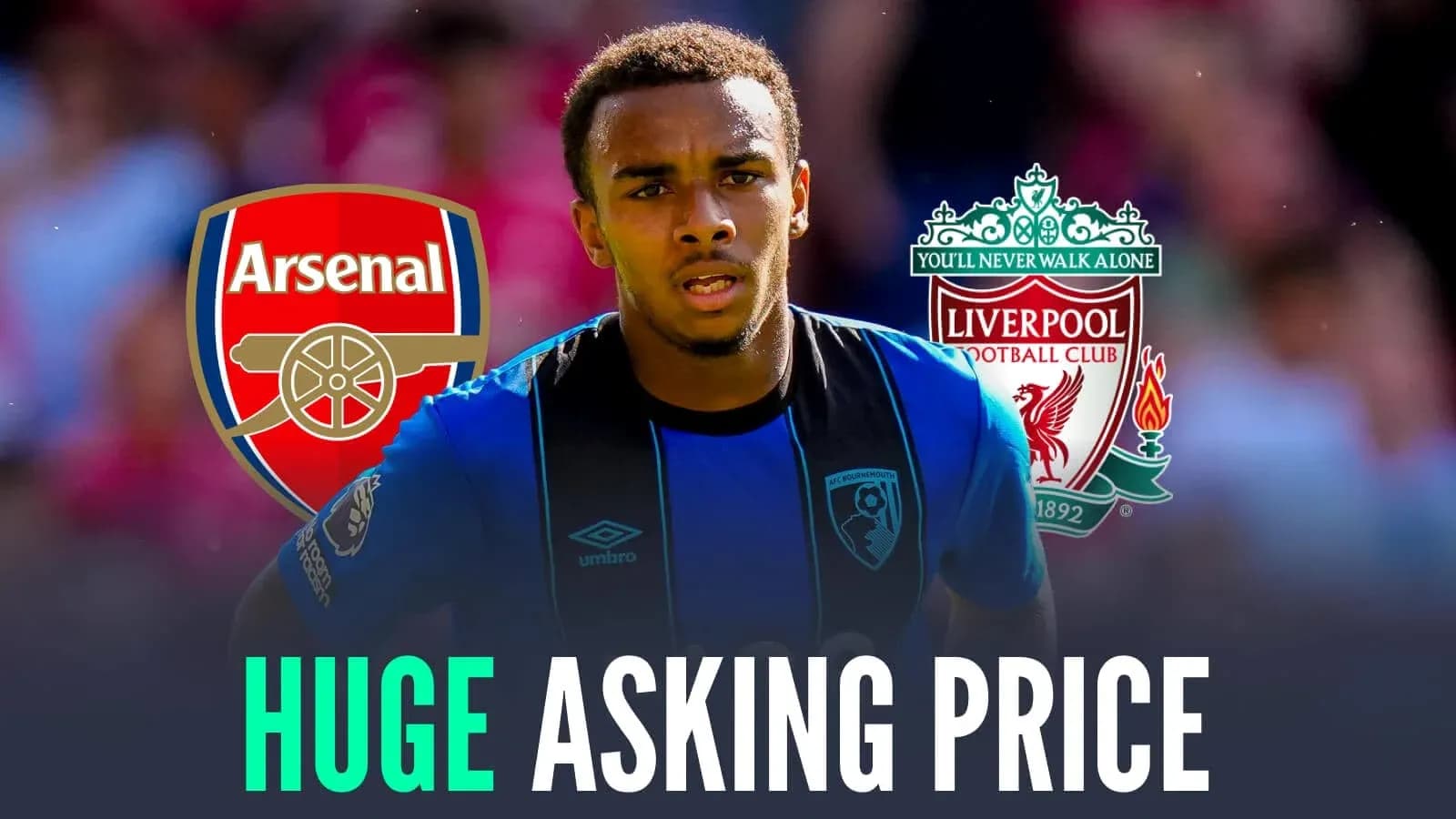 Joueur de Bournemouth avec logos d'Arsenal et Liverpool Joueur de Bournemouth avec logos d'Arsenal et Liverpool