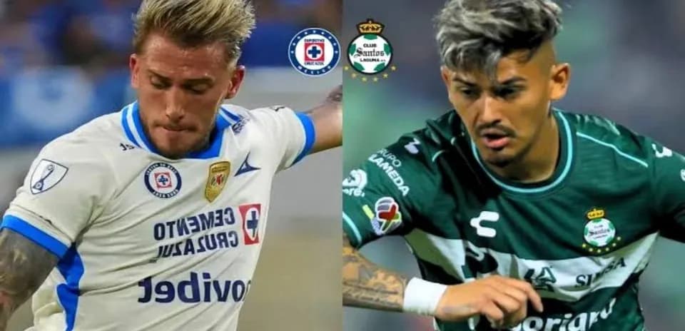 Joueurs de Cruz Azul et Santos Laguna en action
