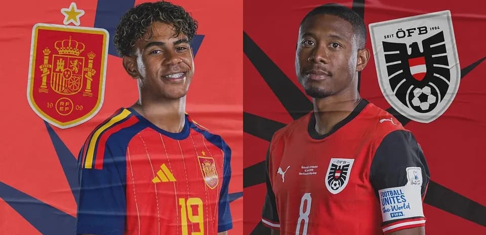 Joueurs de l'Espagne et de l'Autriche en maillots