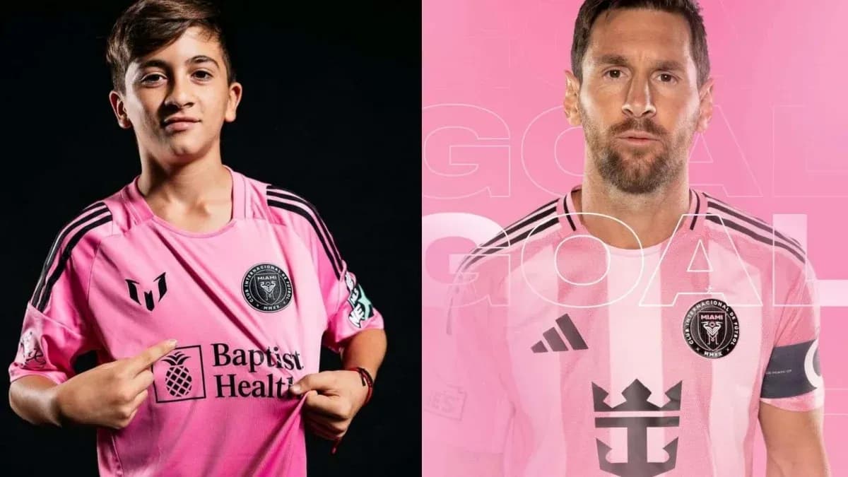 Jeune joueur et Messi en maillots de l'Inter Miami