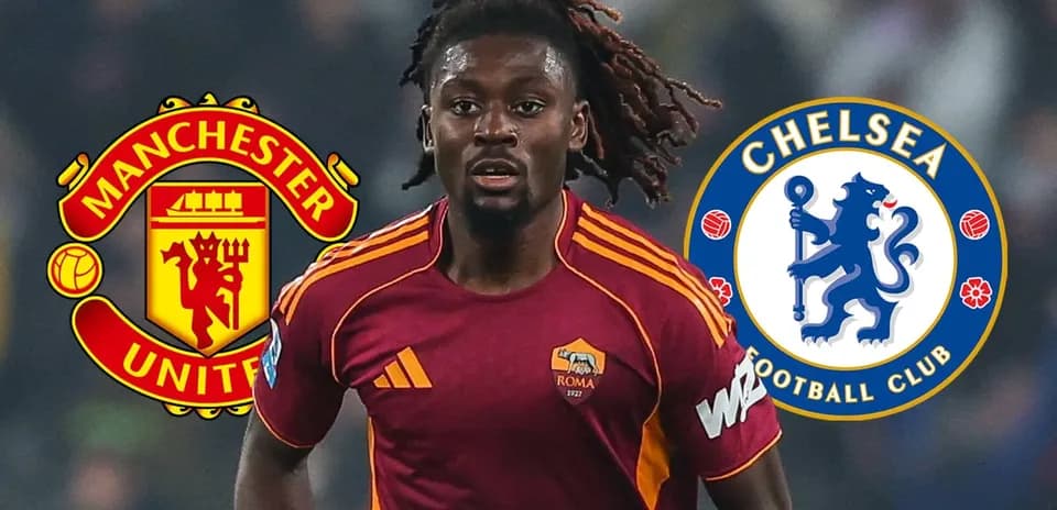 Joueur de l'AS Rome avec logos de Manchester United et Chelsea