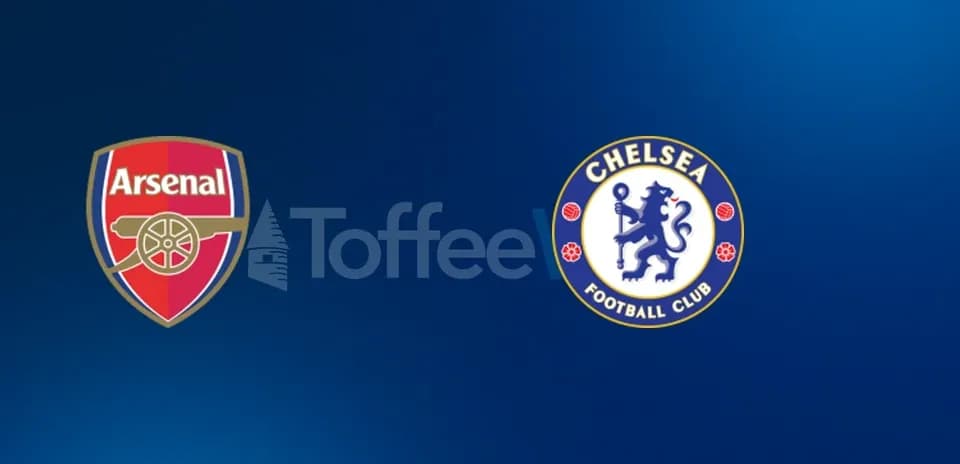 Logos d'Arsenal et de Chelsea sur fond bleu