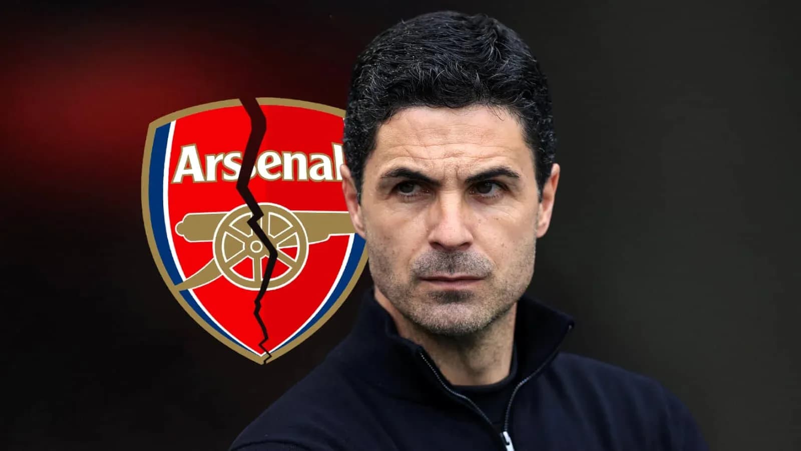 Entraîneur regardant sérieusement avec logo d'Arsenal en arrière-plan