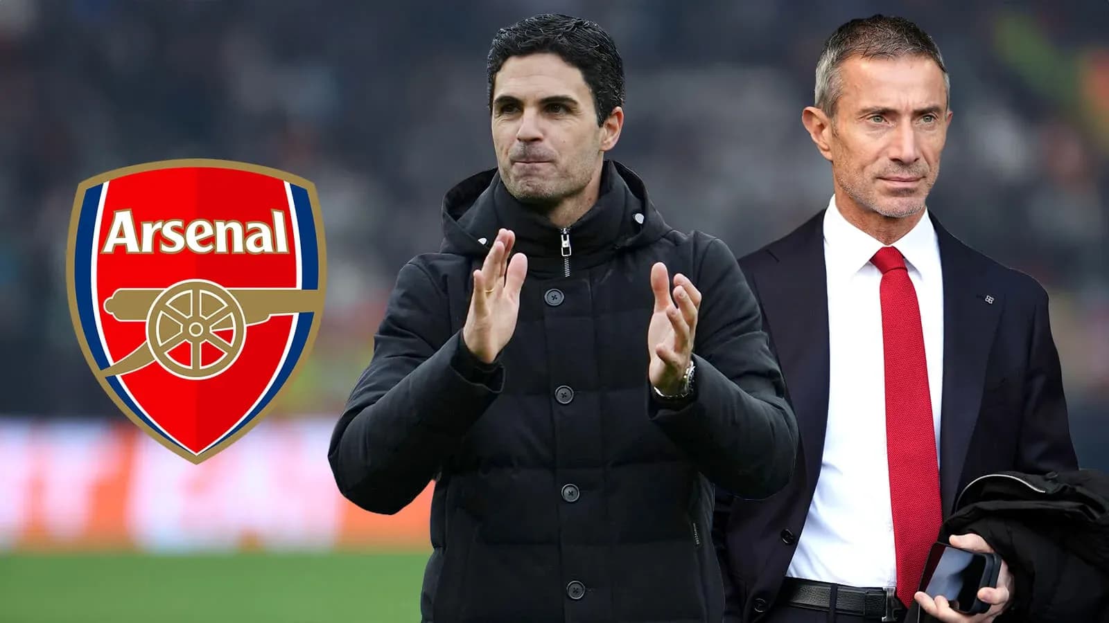 Entraîneurs d'Arsenal avec logo en arrière-plan