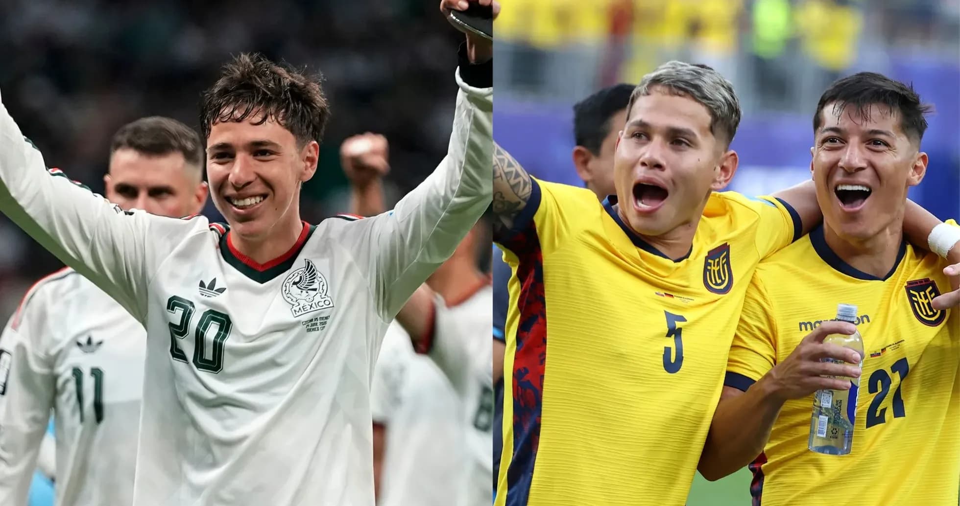 Joueurs célébrant après le match Mexique contre Équateur