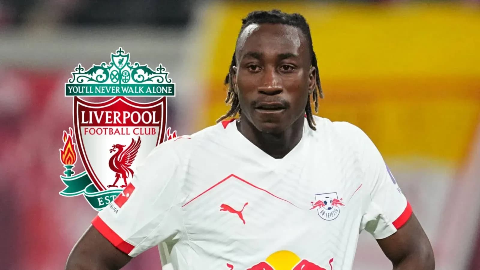 Joueur de football en maillot RB Leipzig avec logo Liverpool Joueur de football en maillot RB Leipzig avec logo Liverpool