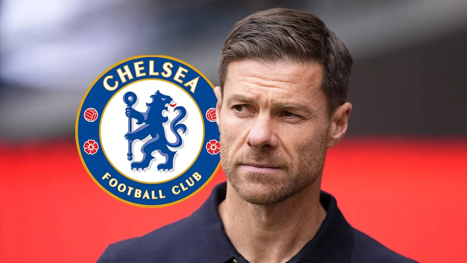 Entraîneur de Chelsea avec logo du club en arrière-plan Entraîneur de Chelsea avec logo du club en arrière-plan