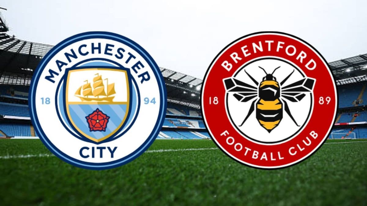 Logos de Manchester City et Brentford sur terrain Logos de Manchester City et Brentford sur terrain