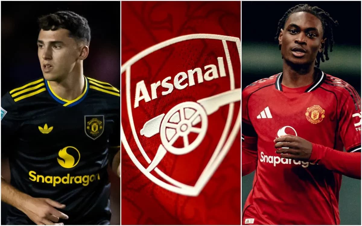 Joueurs de Manchester United et logo d'Arsenal Joueurs de Manchester United et logo d'Arsenal