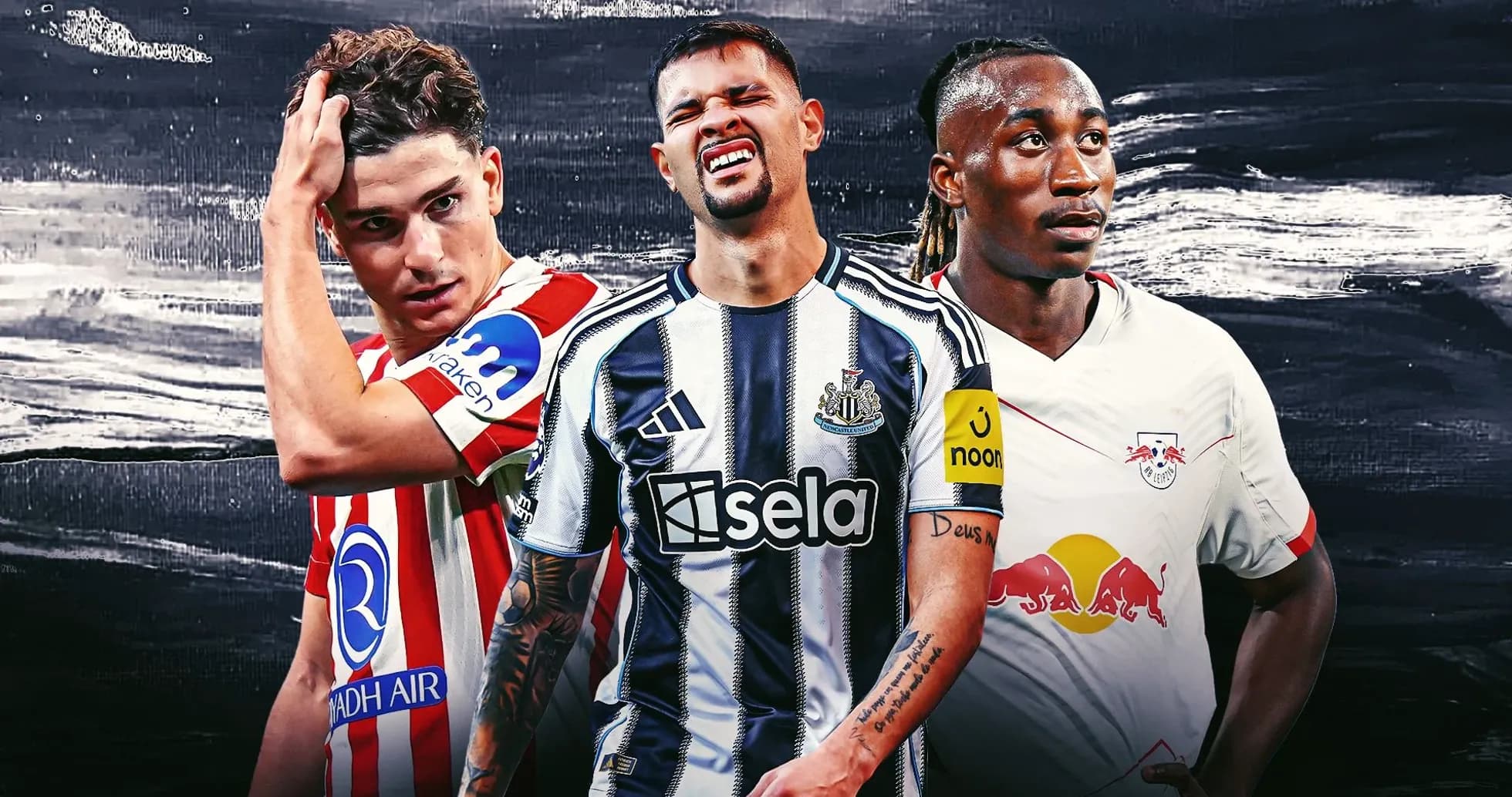 Trois joueurs de football en maillots d'équipe différents Trois joueurs de football en maillots d'équipe différents