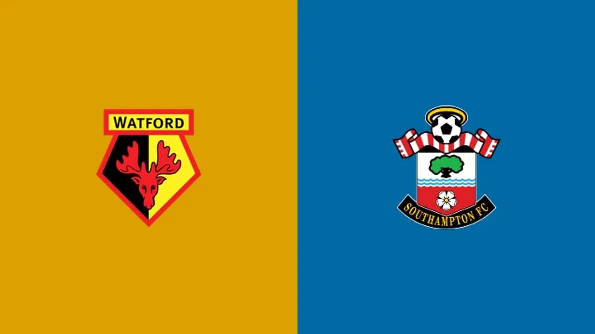 Logos de Watford et Southampton FC sur fond coloré Logos de Watford et Southampton FC sur fond coloré