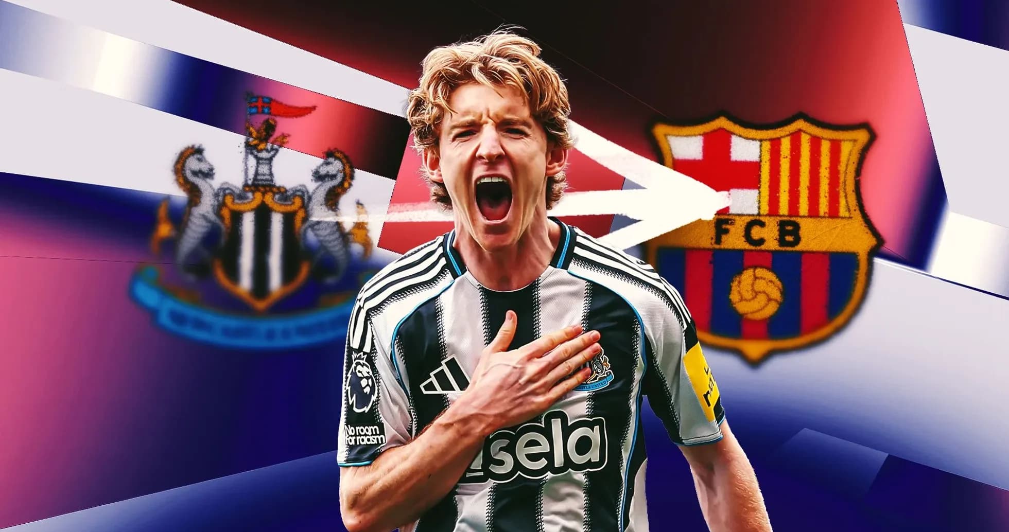 Joueur de Newcastle célébrant avec des logos de clubs Joueur de Newcastle célébrant avec des logos de clubs