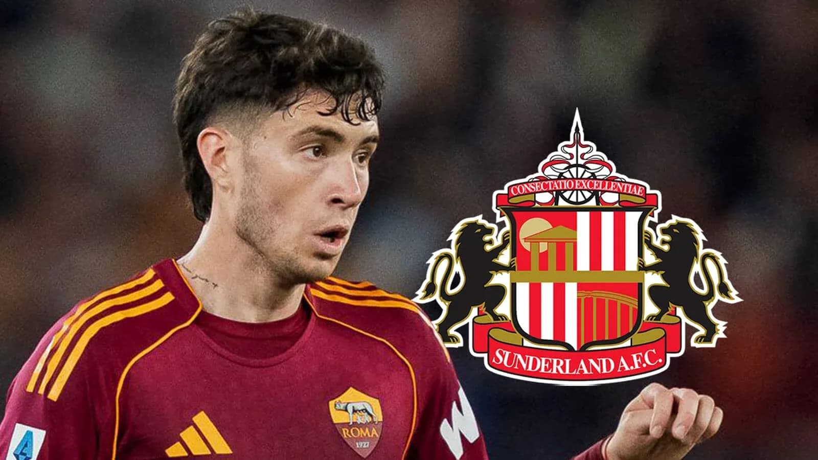 Joueur de l'AS Roma avec le logo de Sunderland A.F.C. Joueur de l'AS Roma avec le logo de Sunderland A.F.C.