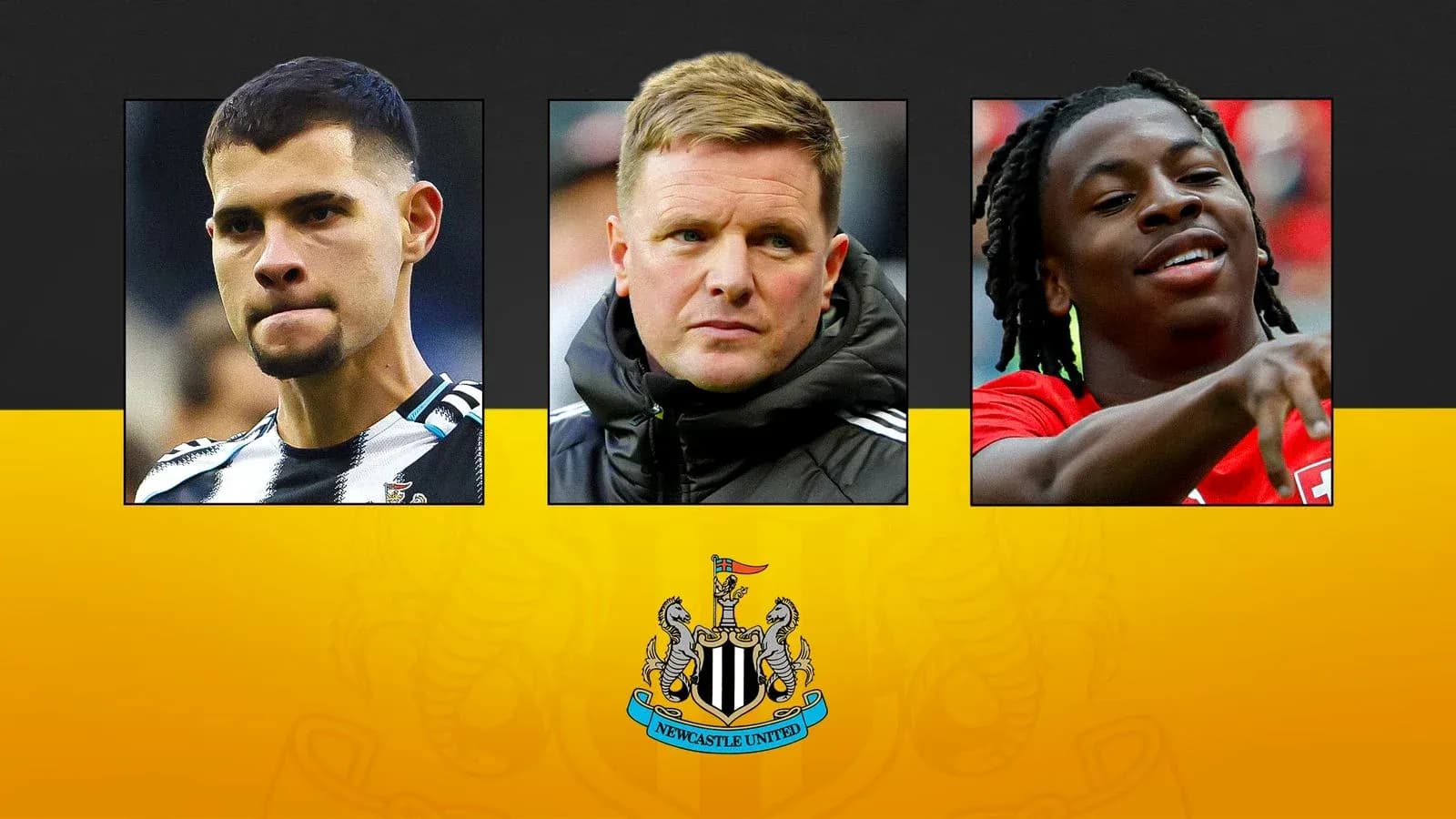 Trois portraits de joueurs et entraîneur de Newcastle United Trois portraits de joueurs et entraîneur de Newcastle United