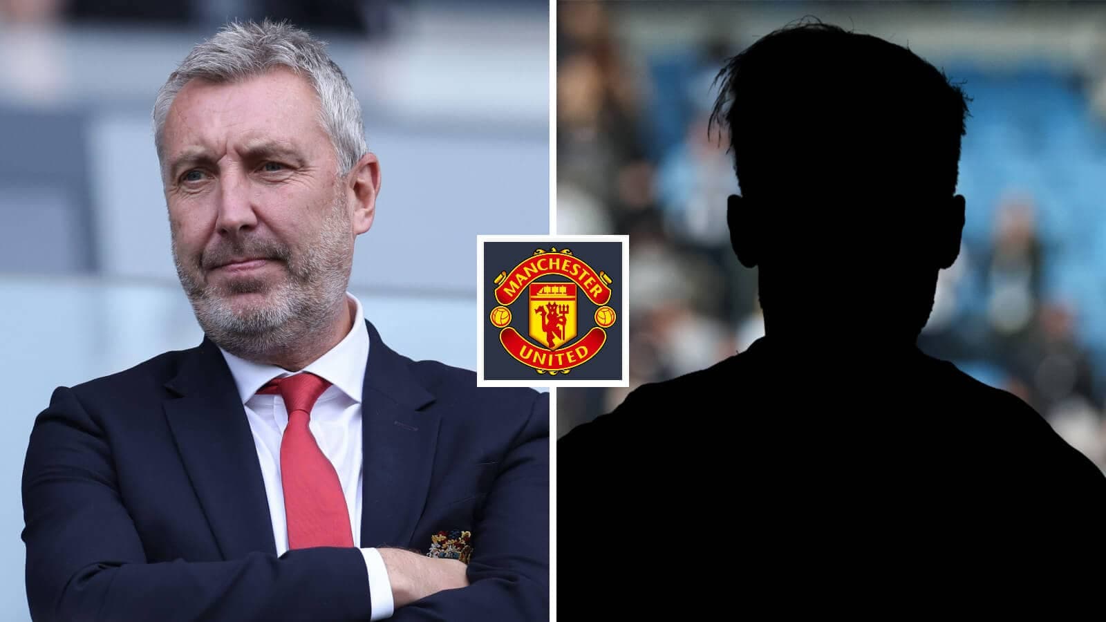 Homme pensif à côté du logo de Manchester United Homme pensif à côté du logo de Manchester United
