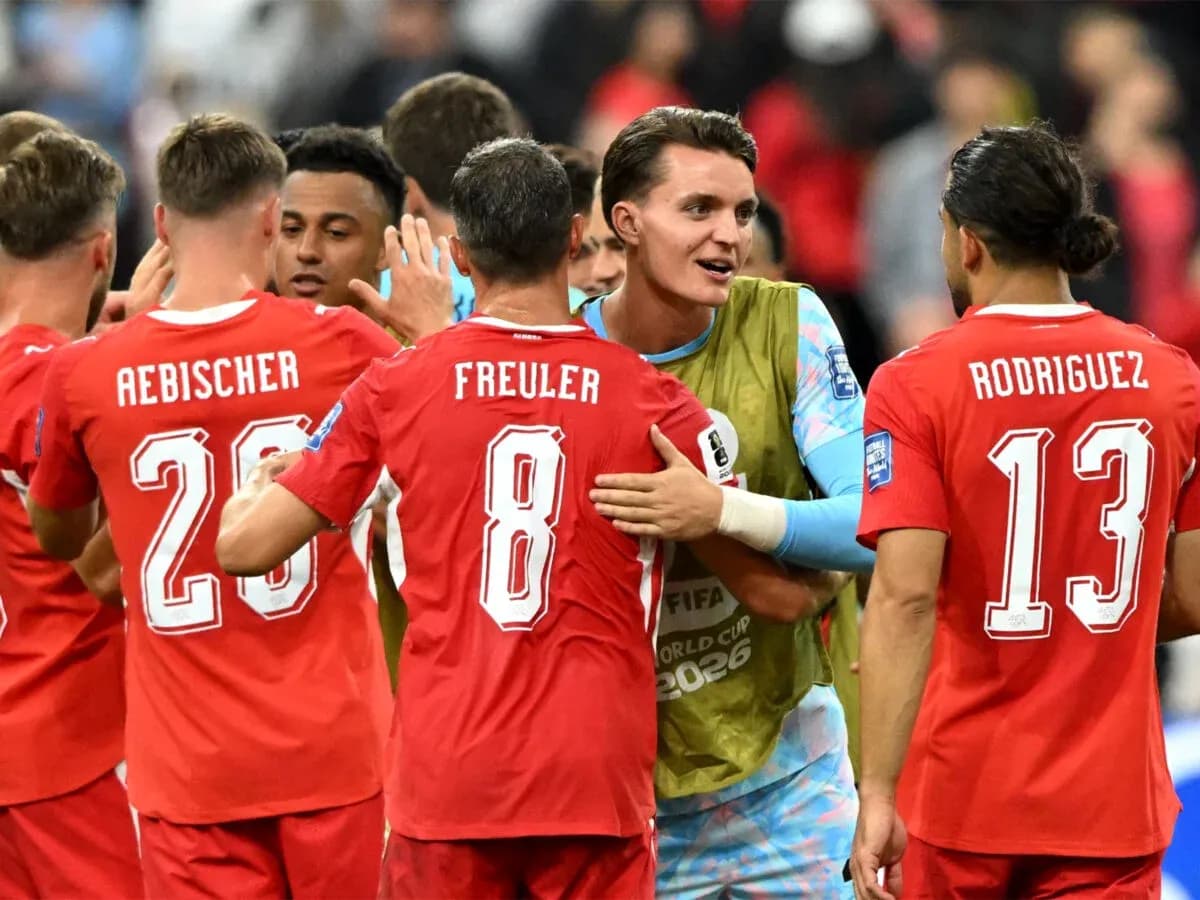 Joueurs suisses célébrant après un match Joueurs suisses célébrant après un match