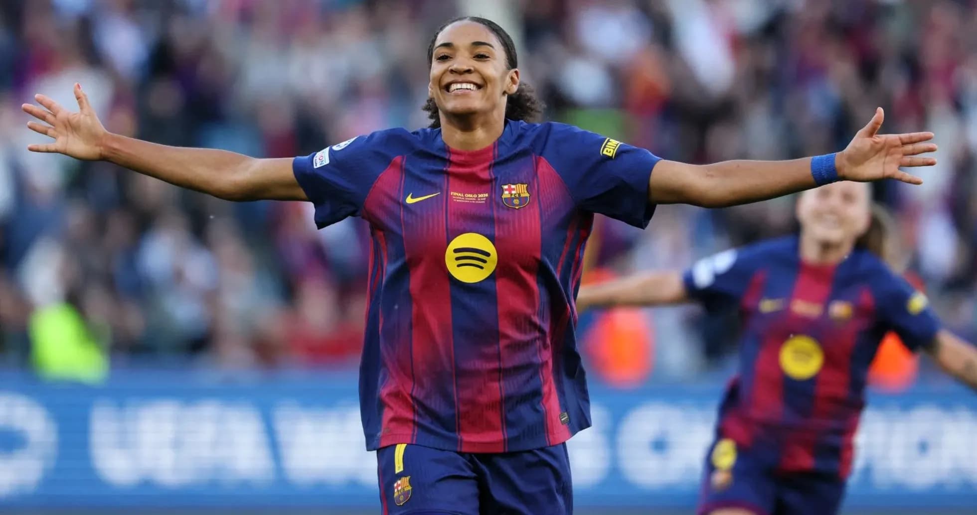 Joueuse du FC Barcelone célébrant un but Joueuse du FC Barcelone célébrant un but