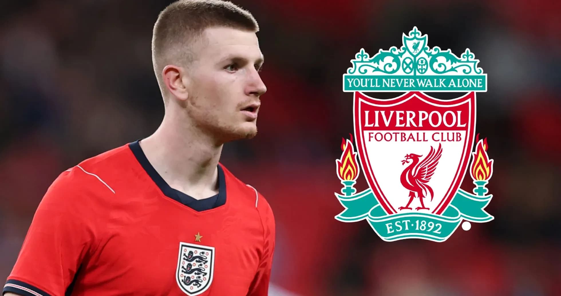 Joueur en tenue de l'Angleterre avec logo de Liverpool Joueur en tenue de l'Angleterre avec logo de Liverpool