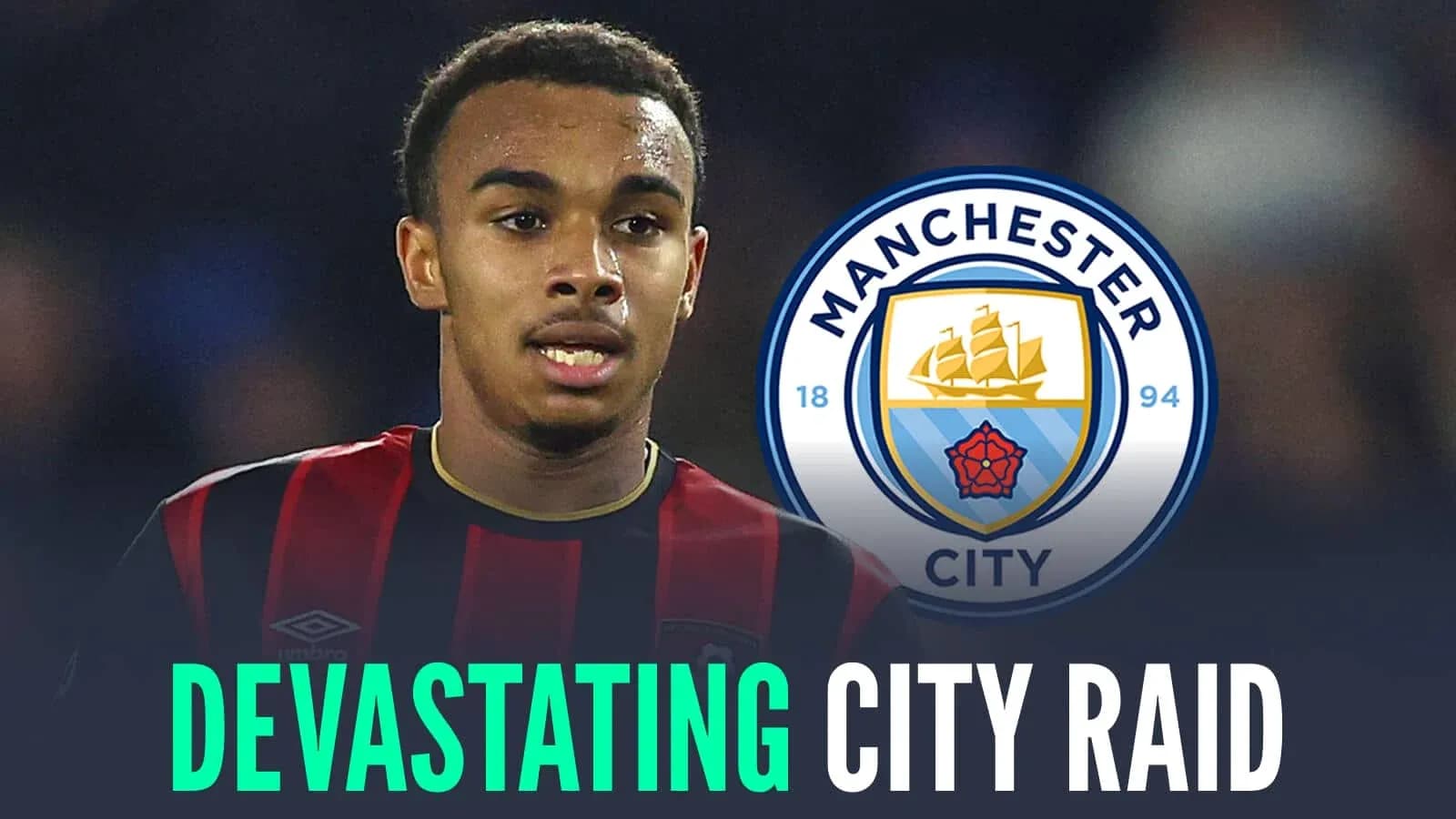 Joueur en maillot noir et rouge avec logo de Manchester City Joueur en maillot noir et rouge avec logo de Manchester City