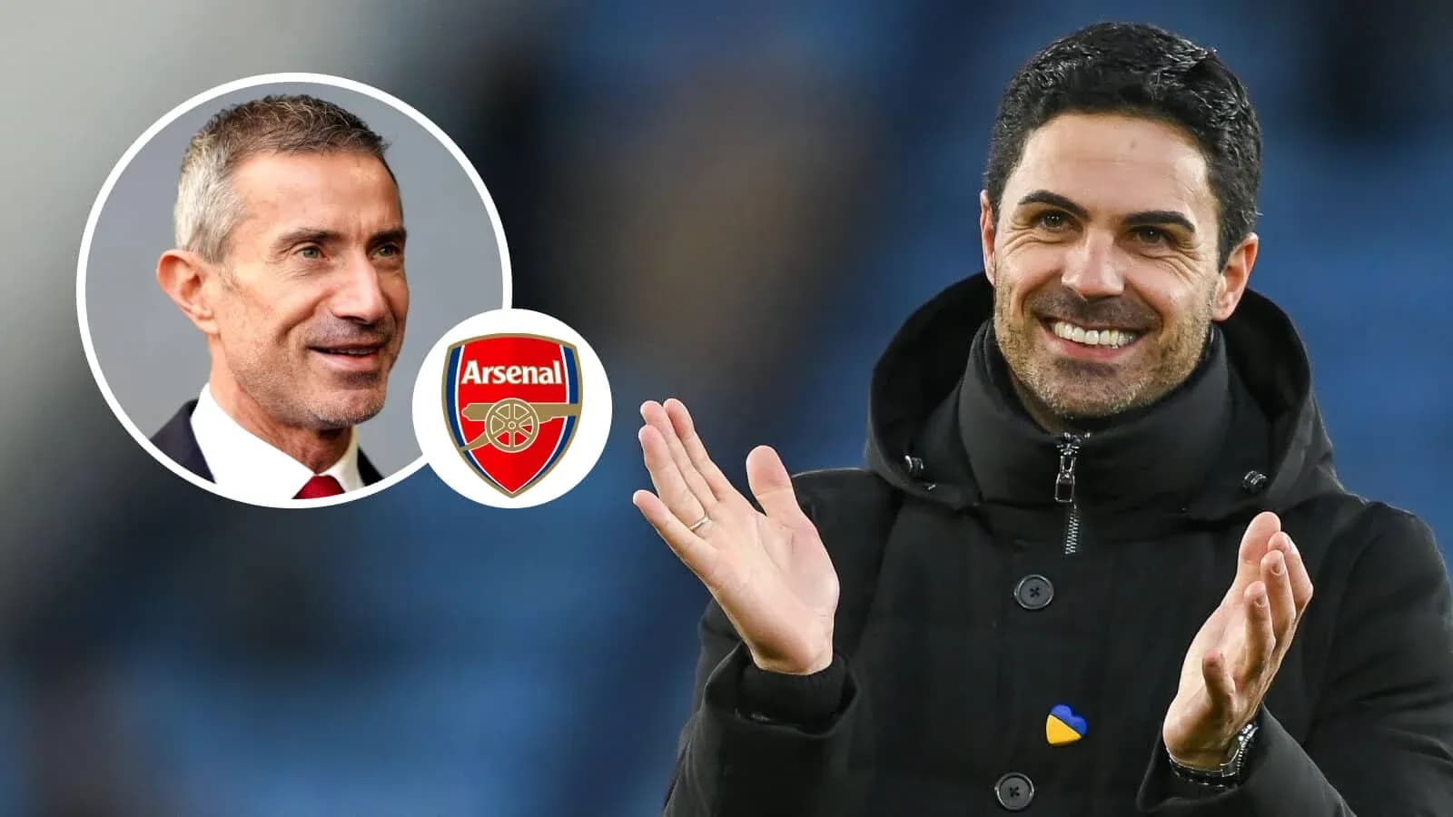 Mikel Arteta applauding with Arsenal logo in background Mikel Arteta applauding with Arsenal logo in background