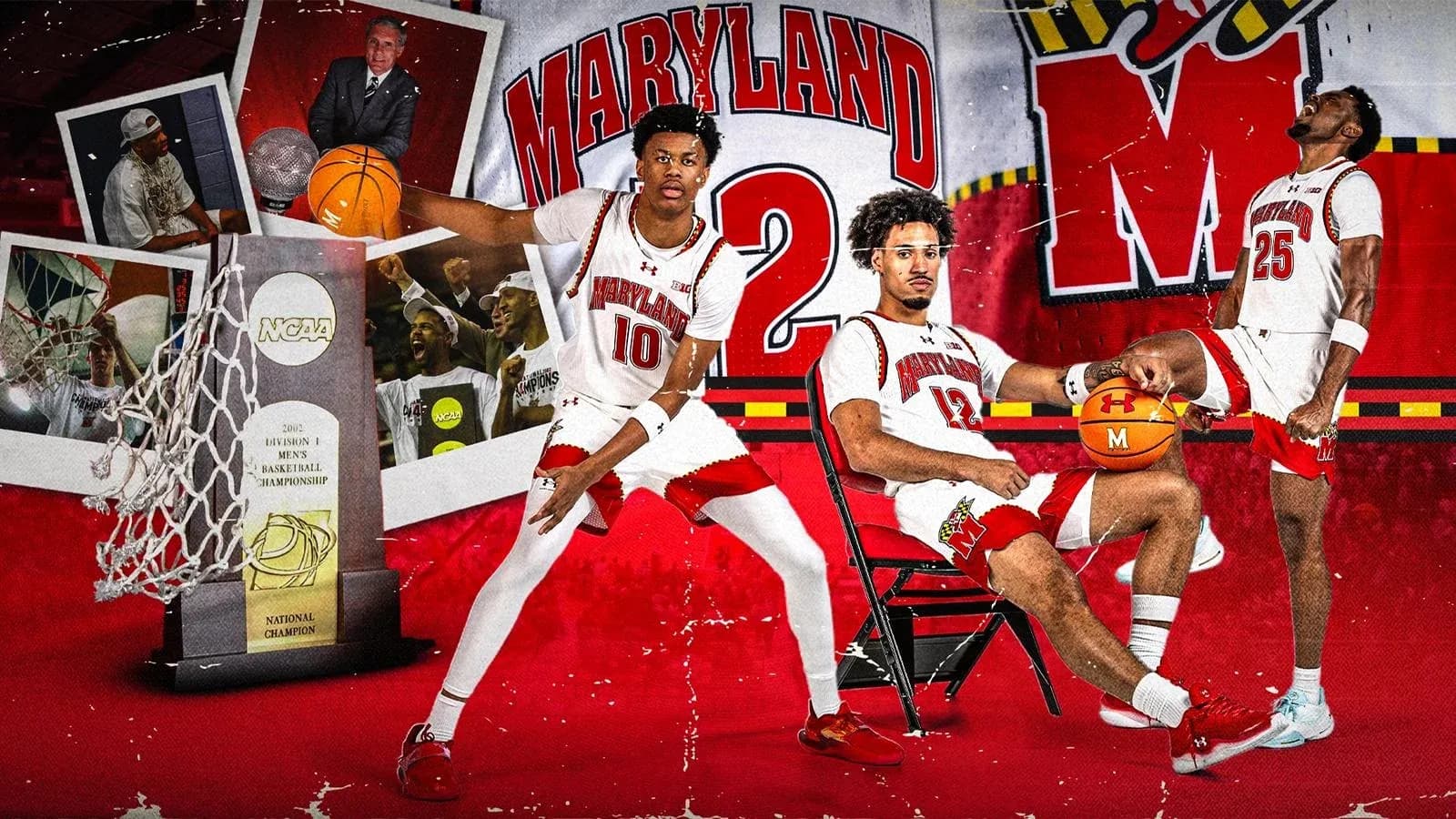 Joueurs de Maryland en tenue de basketball avec trophée Joueurs de Maryland en tenue de basketball avec trophée