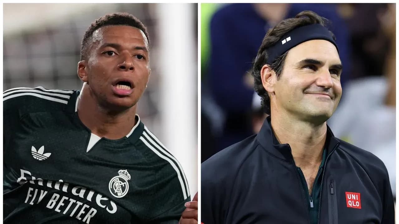 Kylian Mbappé en maillot du Real Madrid et Roger Federer Kylian Mbappé en maillot du Real Madrid et Roger Federer
