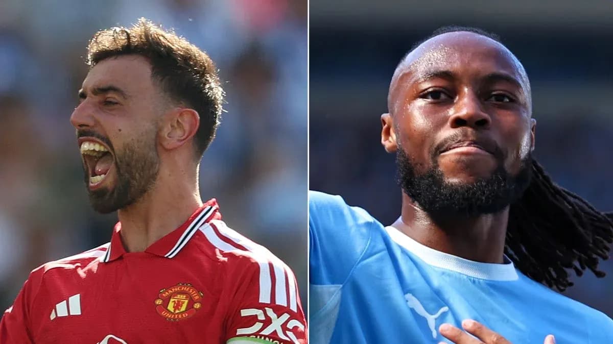 Bruno Fernandes et joueur de Manchester City célébrant Bruno Fernandes et joueur de Manchester City célébrant